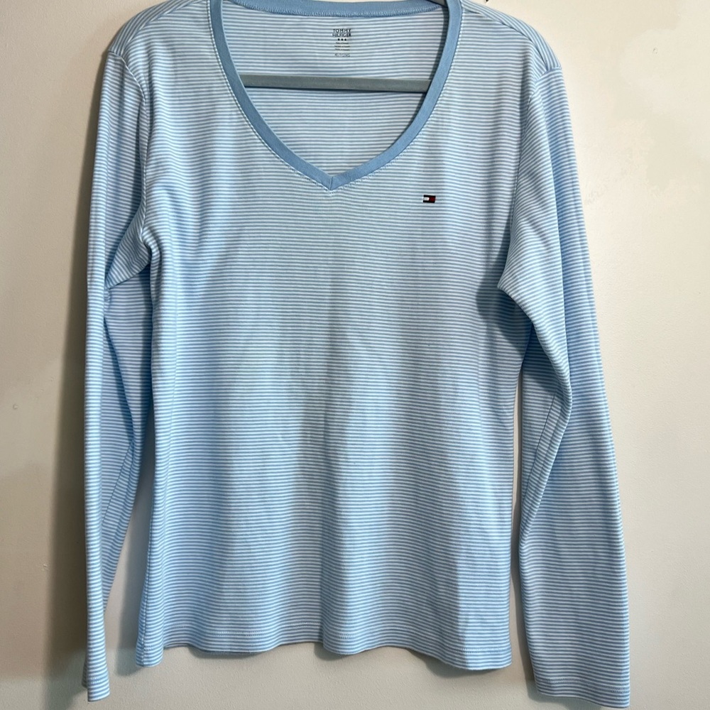 Tommy Hilfiger V-Neck Long Sleeve Tee Shirt